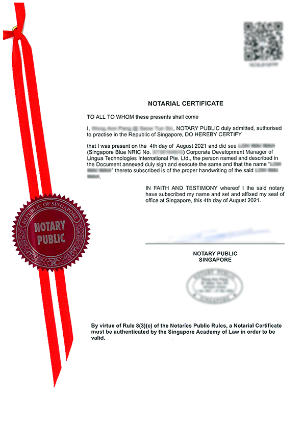 Notarial Certificate